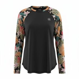 Hurley Floral Rash Guard Swim Top XL UPF 50+ Long Sleeve Beach Pool Surf Cruise